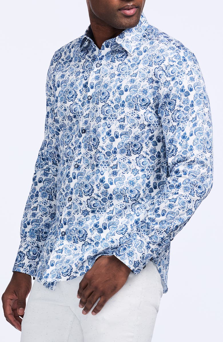 Robert Graham Lamton Cotton Button-Up Shirt, Alternate, color, Blue