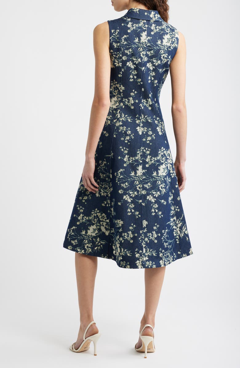 Elie Tahari The Gabby Floral Burnout Denim Midi Dress, Alternate, color, Dark Denim