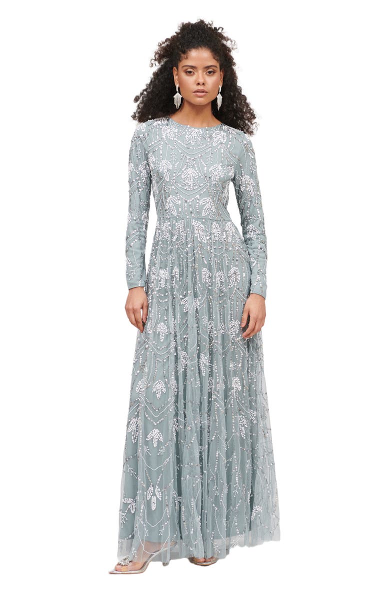 MARYISA Occasion Modest Embellished Sequin Beaded Floral Evening Maxi Dress, Main, color,