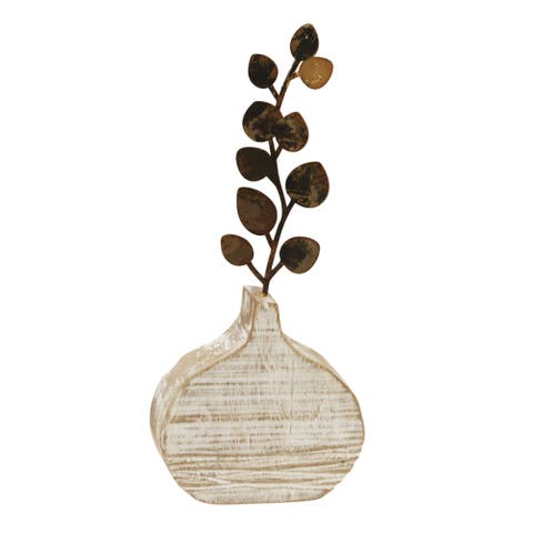 Wood Vase with Floral Decor