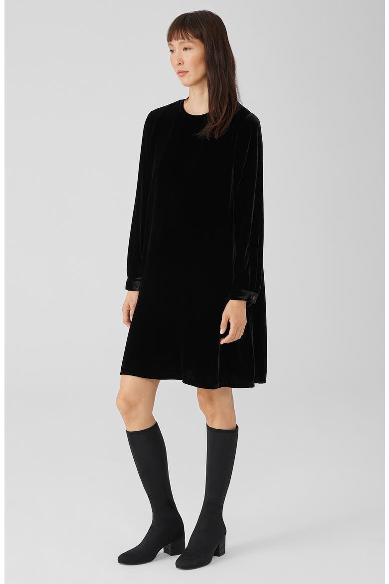 Long Sleeve Velvet Shift Dress, Alternate, color, BLACK