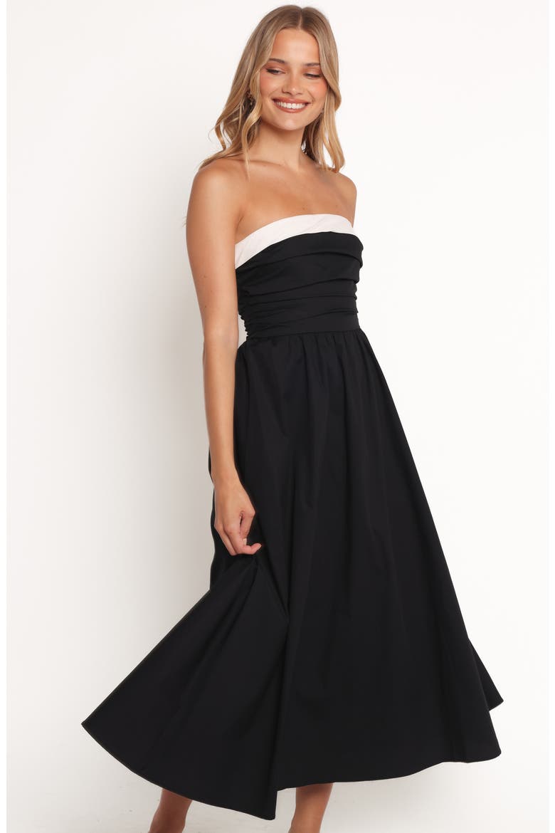 Marias Strapless Cotton Midi Dress, Alternate, color, BLACK