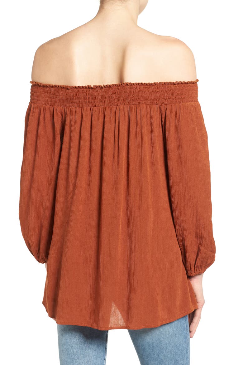 Smocked Off the Shoulder Top, Alternate, color, RUST SEQUOIA