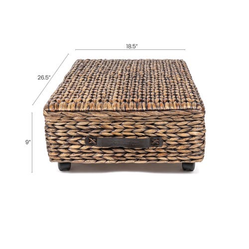 Happimess Chett Minimalist Hand-woven Hyacinth/wood Underbed Storage Bin With Wheels And Handles In Brown Wash