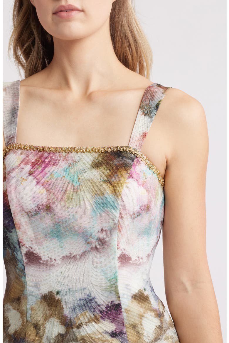 Metallic Abstract Print Jacquard Cocktail Dress, Alternate, color, PINK GOLD MULTI