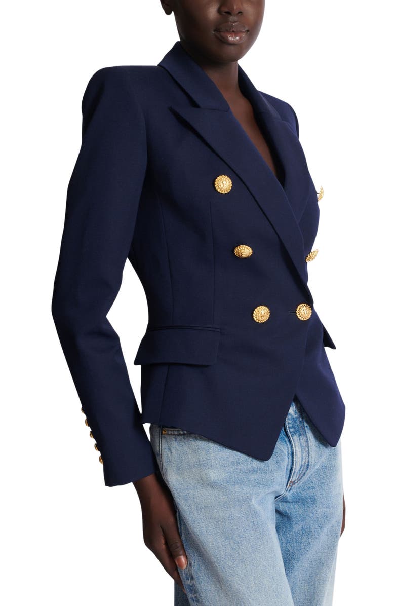 Balmain Fitted Wool 6-Button Jacket, Alternate, color, Navy