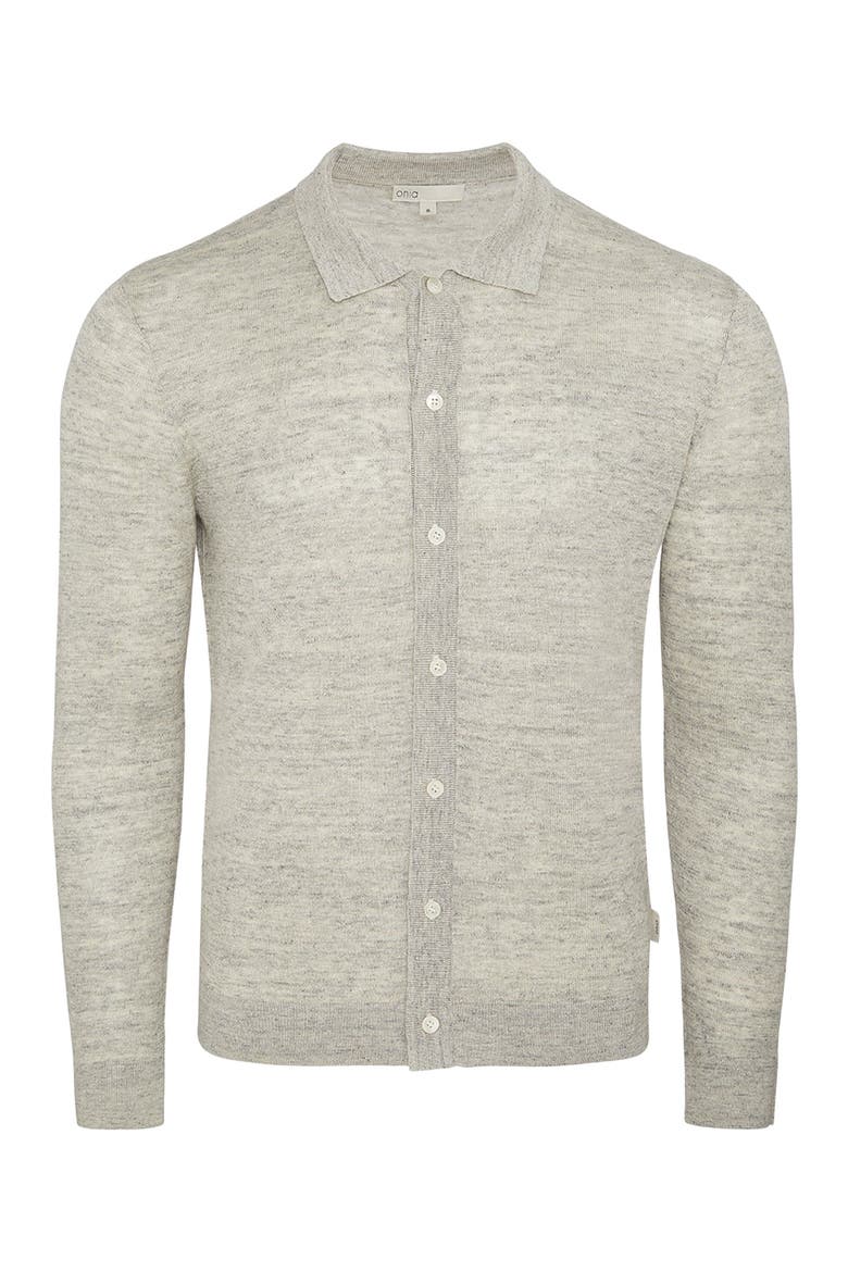 Linen Long Sleeve Sweater Polo, Alternate, color, LIGHT GREY MELG