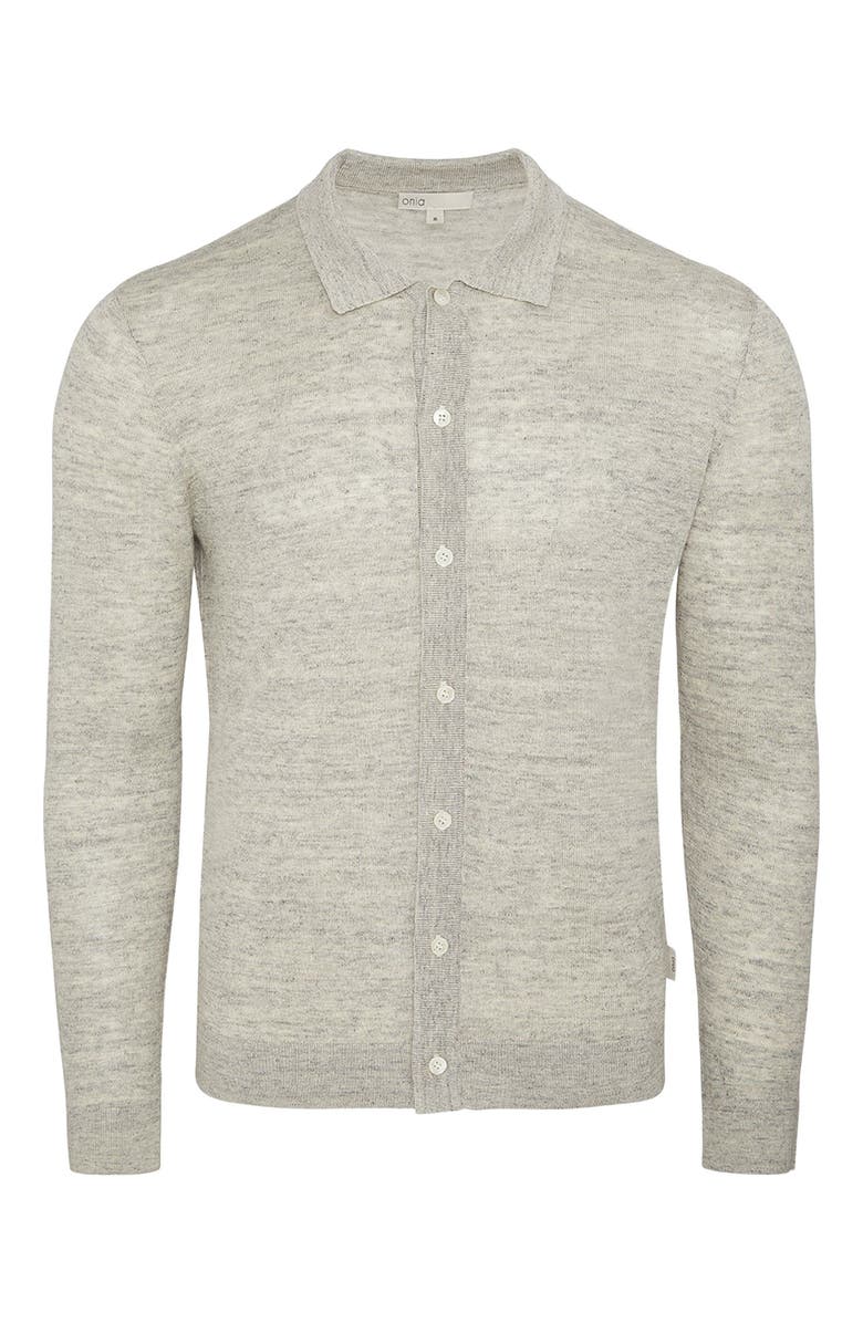 Onia Linen Long Sleeve Sweater Polo, Alternate, color, Light Grey Melg