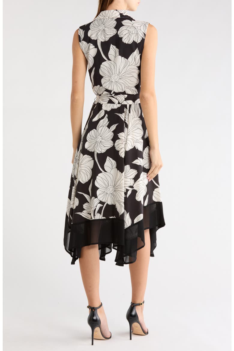 Tie Waist Handkerchief Shirtdress, Alternate, color, BLACK/ NUDE