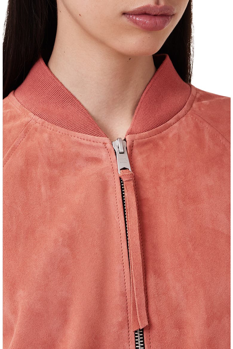 Dana Suede Bomber Jacket, Alternate, color, BURNT BRICK RED