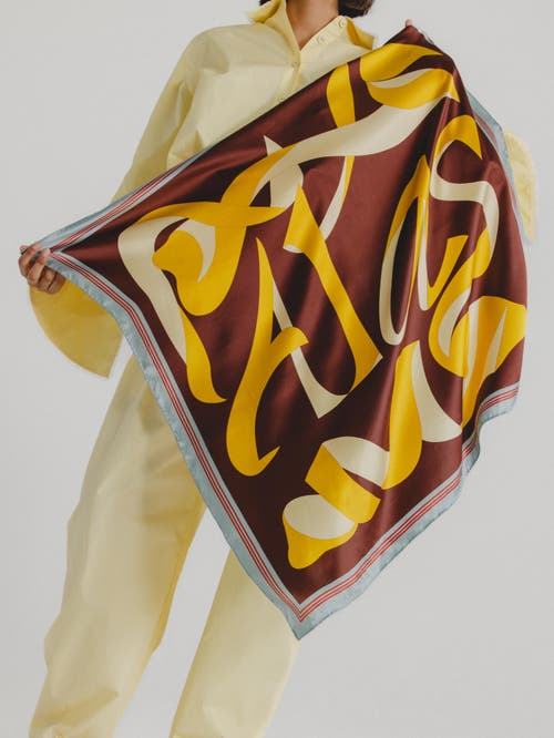 Alas Large Designer Printed Silk Scarf In Brown