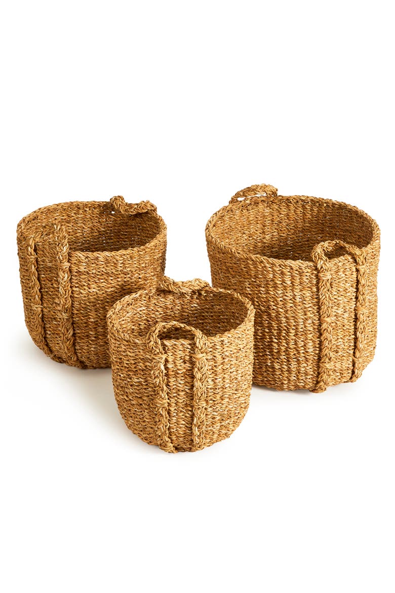 Seagrass Round Drum Baskets, Set Of 3, Main, color, Brown