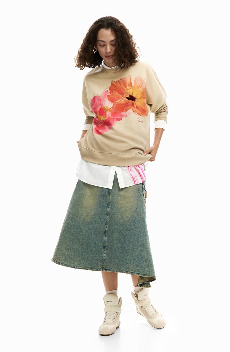 Desigual Floral Graphic Sweatshirt, Alternate, color, Off White