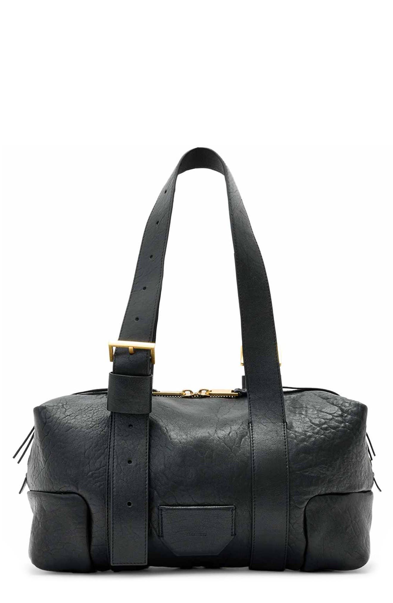 AllSaints Ares Grain Leather Shoulder Bag, Main, color, Black