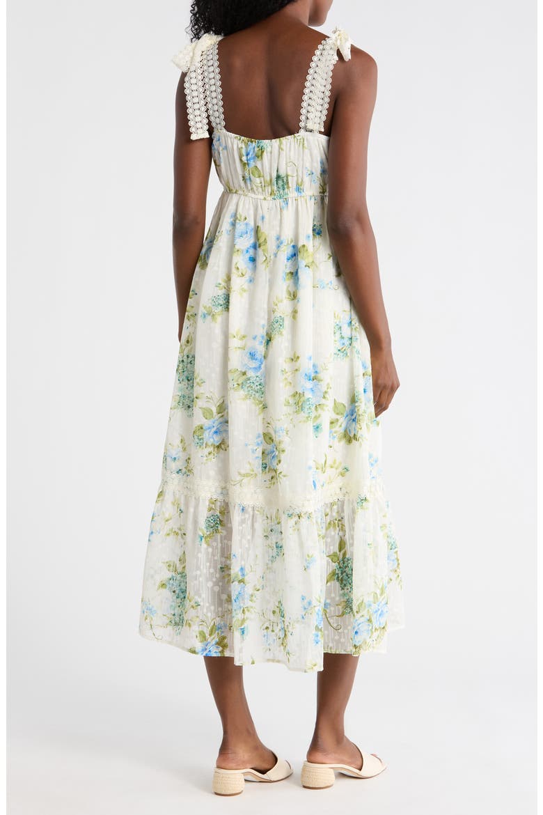 Floral Tie Strap Midi Dress, Alternate, color, IVORY MULTI
