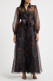 Julia Jordan Floral Long Sleeve Organza Shirtdress