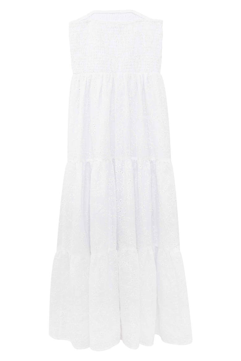 Smocked Eyelet Strapless Maxi Dress, Alternate, color, WHITE