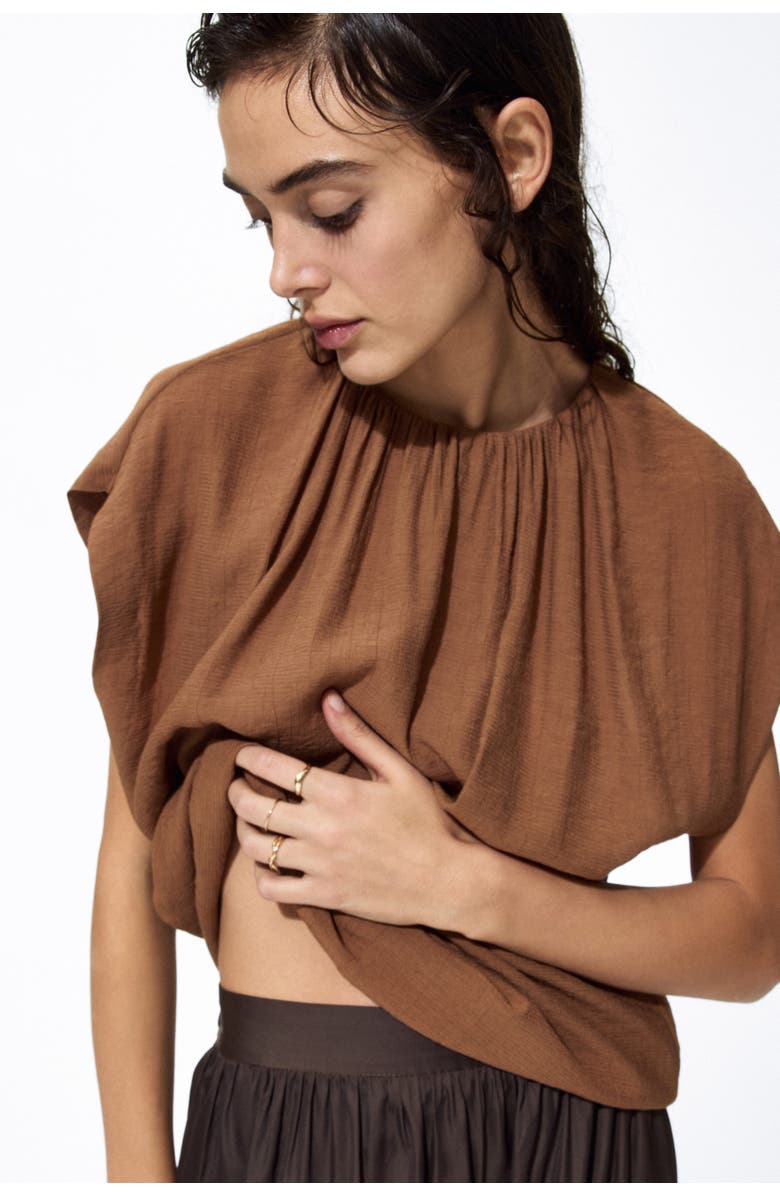 H&M Oversized Gathered Blouse, Alternate, color, Brown