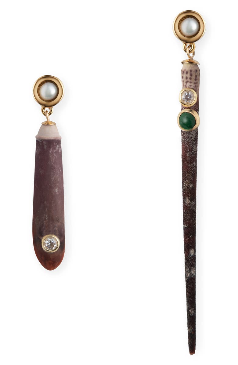 Éliou Spina Mismatched Drop Earrings, Main, color, Brown