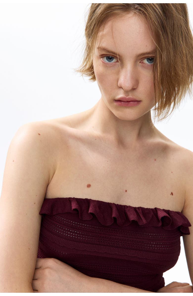 H&M Pointelle-knit Bandeau Top, Alternate, color, Burgundy