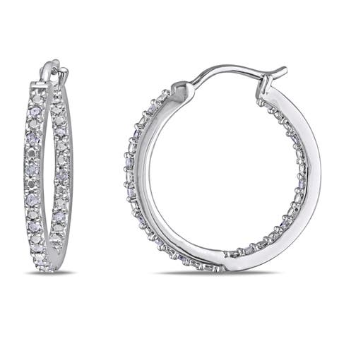 Diamond Inside Outside Hoop Earrings Sterling Silver