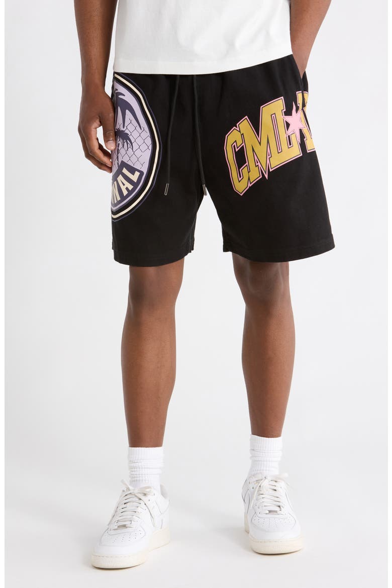 Varsity Cotton Twill Shorts, Main, color, BLACK