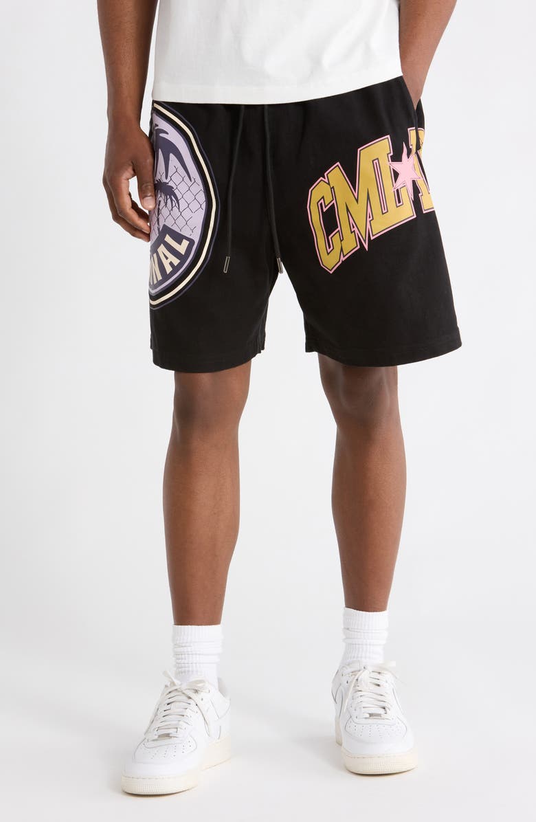 CRIMINAL DAMAGE Varsity Cotton Twill Shorts, Main, color, Black