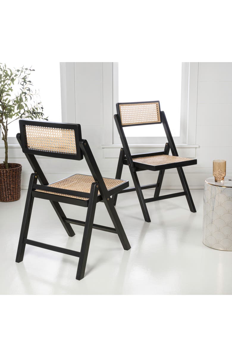 JONATHAN Y Theo Mid-Century Vintage Wood Rattan Folding Chair with Adjustable Back, Alternate, color, Black