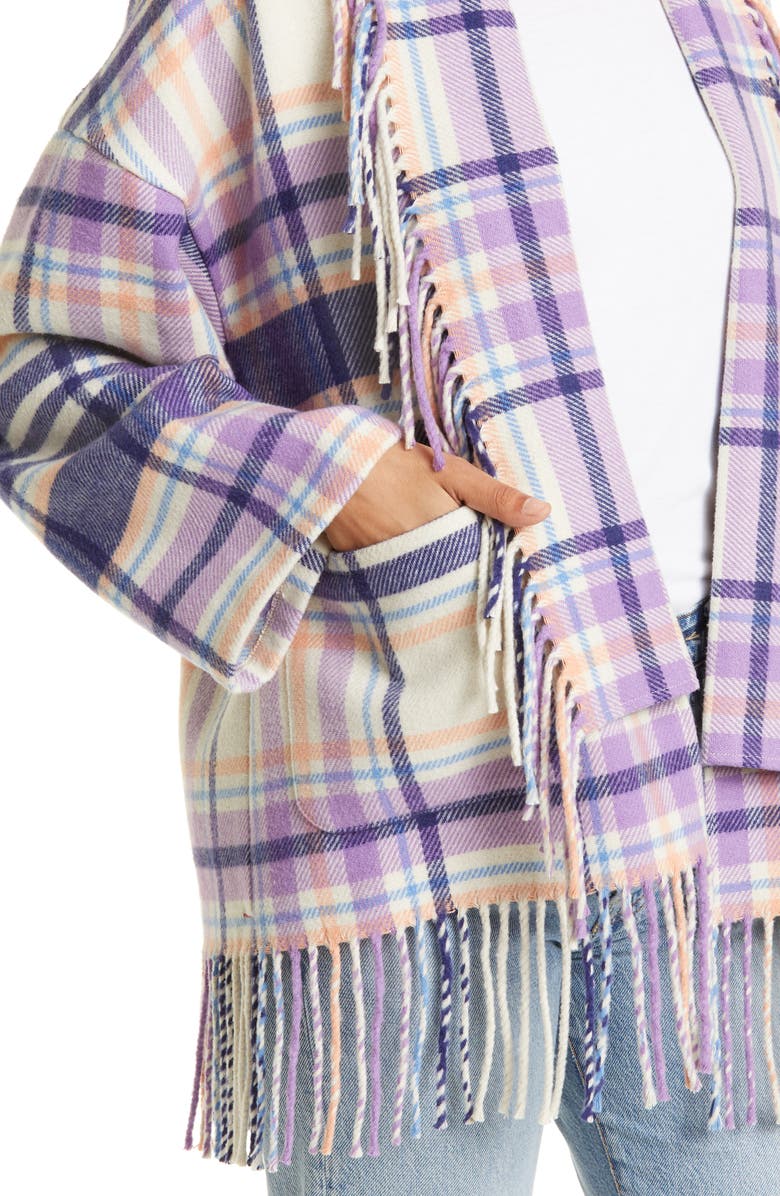 XÍRENA Austyn Plaid Fringed Open Front Jacket, Alternate, color,