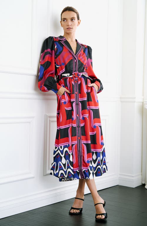 CIEBON CIEBON JESSENIA PRINT LONG SLEEVE MIDI SHIRTDRESS