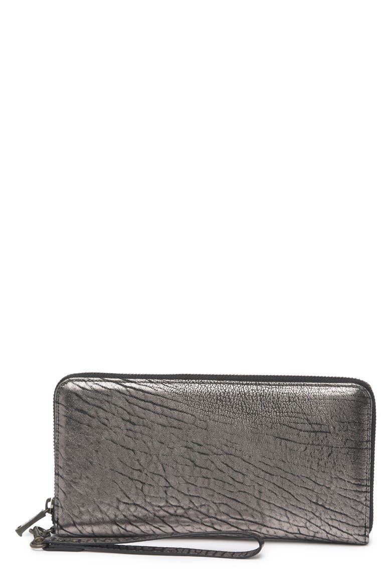 'Imogen' Washed Italian Lambskin Leather Checkbook Clutch, Main, color, PEWTER
