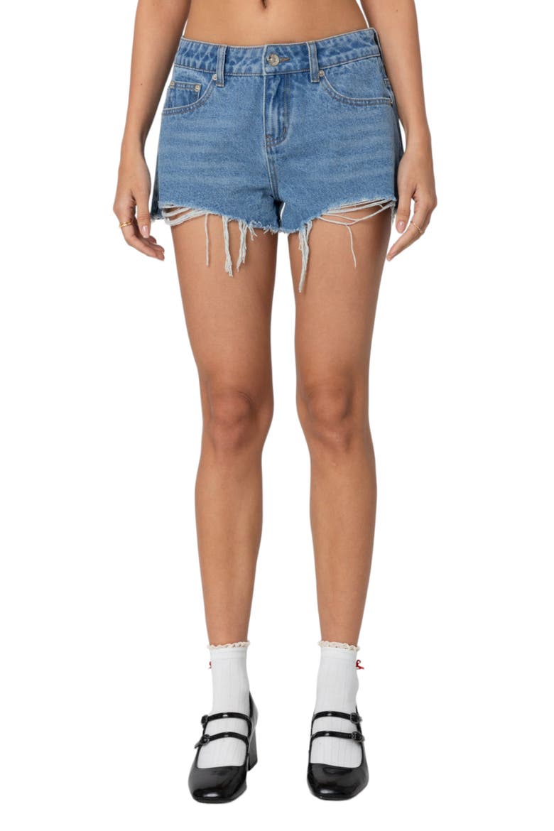 Fern Cutoff Denim Shorts, Main, color, BLUE