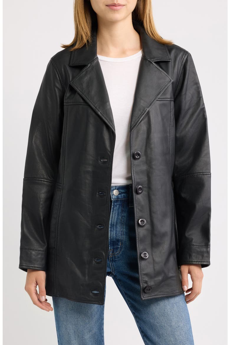 Leather Car Coat, Main, color, BLACK