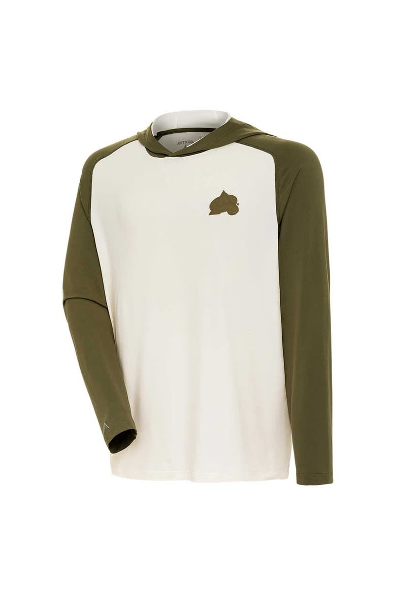 Men's Antigua Cream/Olive Colorado Avalanche Intrepid Sand Raglan Long Sleeve Hoodie T-Shirt, Main, color, Cream
