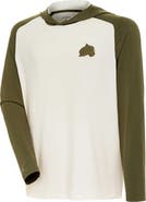 ANTIGUA Men's Antigua Cream/Olive Colorado Avalanche Intrepid Sand Raglan Long Sleeve Hoodie T-Shirt