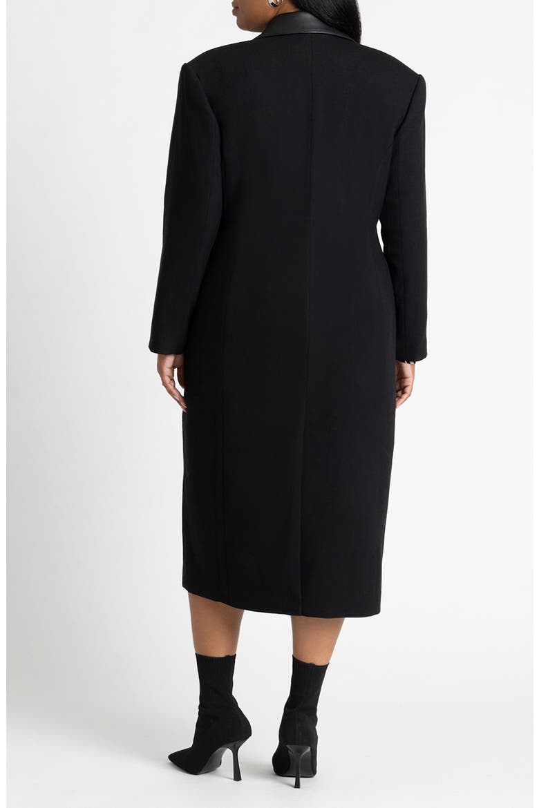 Twill Long Coat with Faux Leather Trim, Alternate, color, BLACK ONYX