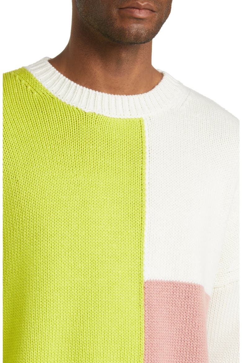 Gender Inclusive Colorblock Merino Wool Sweater, Alternate, color, FLASH LIME MULTI