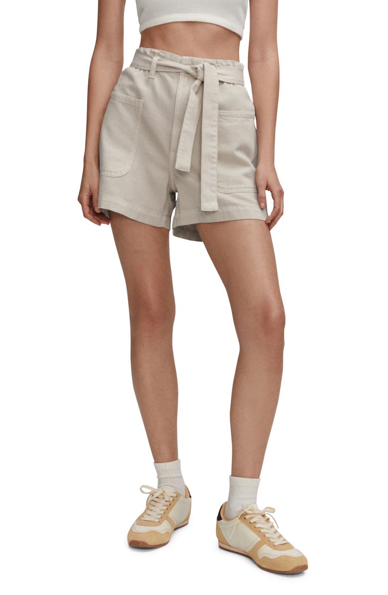 MANGO Belted Paperbag Waist Denim Shorts, Main, color, 