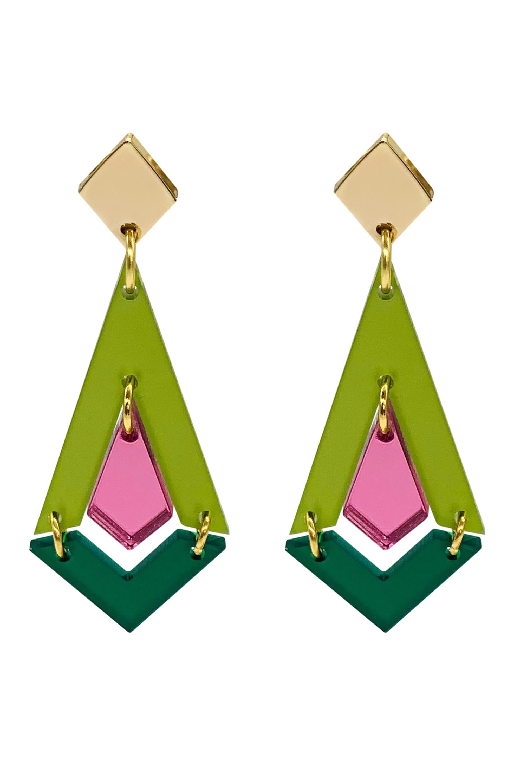Toolally Art Deco Diamond Drops - Lime Zest, Pink Mirror & Emerald 