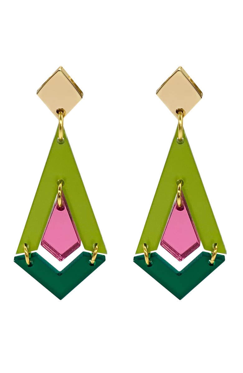 Toolally Art Deco Diamond Drops - Lime Zest, Pink Mirror & Emerald, Main, color, Lime Zest