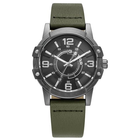 Constructed - 43mm Gunmetal Case Gray Dial Olive Green Leather Strap