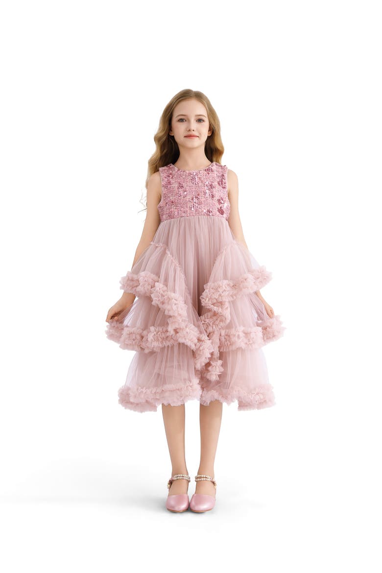 Sequin & Cascading Tulle Gown, Alternate, color, Pink