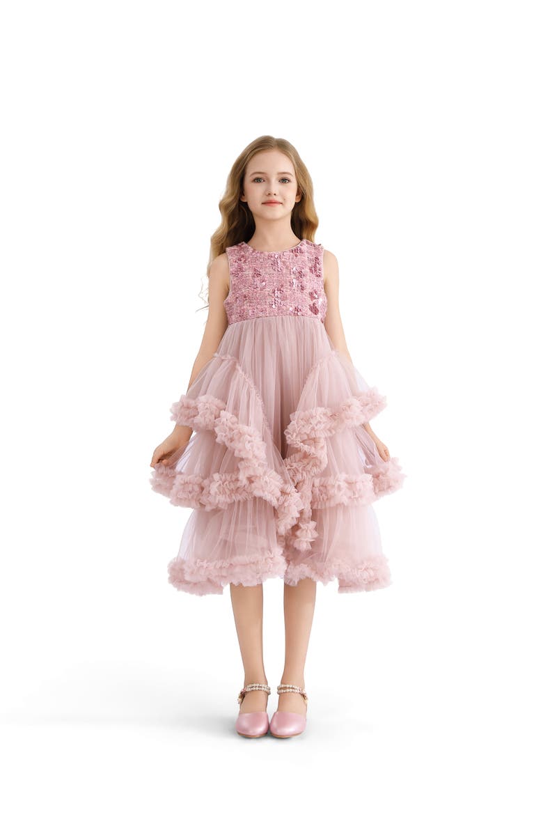 Tulleen Sequin & Cascading Tulle Gown, Alternate, color, Pink