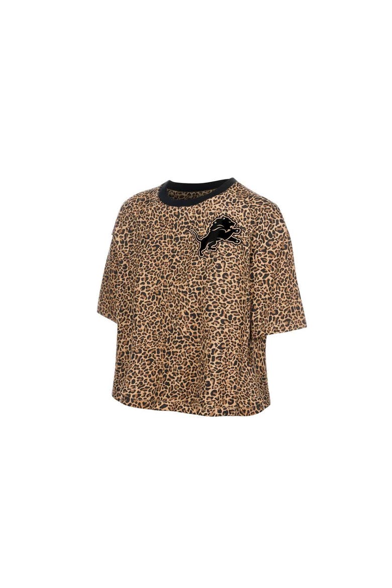 Women's New Era  Brown Detroit Lions Mom & Me Leopard Boxy Cropped T-Shirt, Alternate, color, Brown