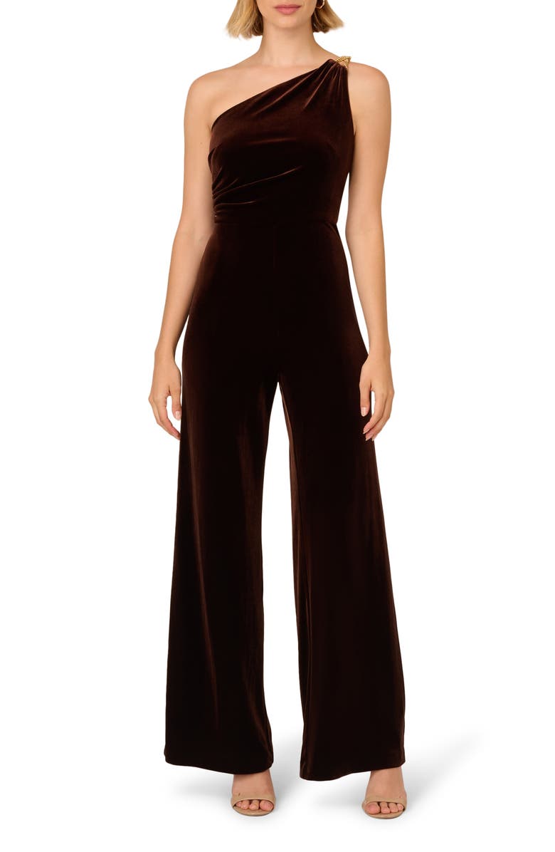Adrianna Papell One-Shoulder Velvet Jumpsuit, Main, color, 