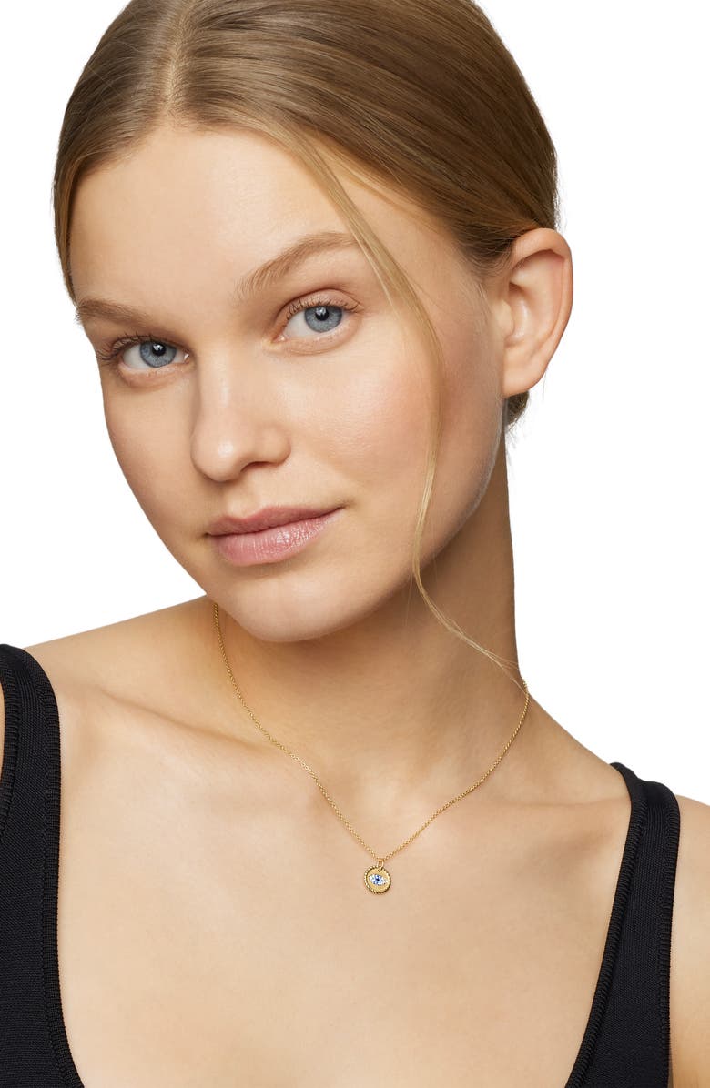 David Yurman Cable Collectibles 18K Yellow Gold & Diamond Evil Eye Necklace, 11mm, Alternate, color, Gold