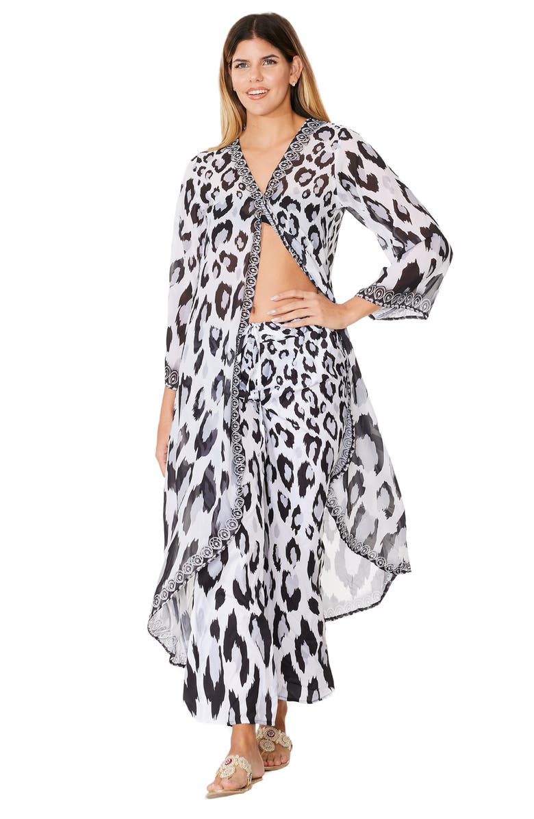 RANEES Leopard Duster, Alternate, color, Black And White
