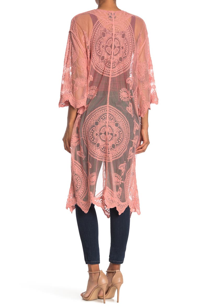 Crochet Trim Tie Front Duster, Alternate, color, BLUSH