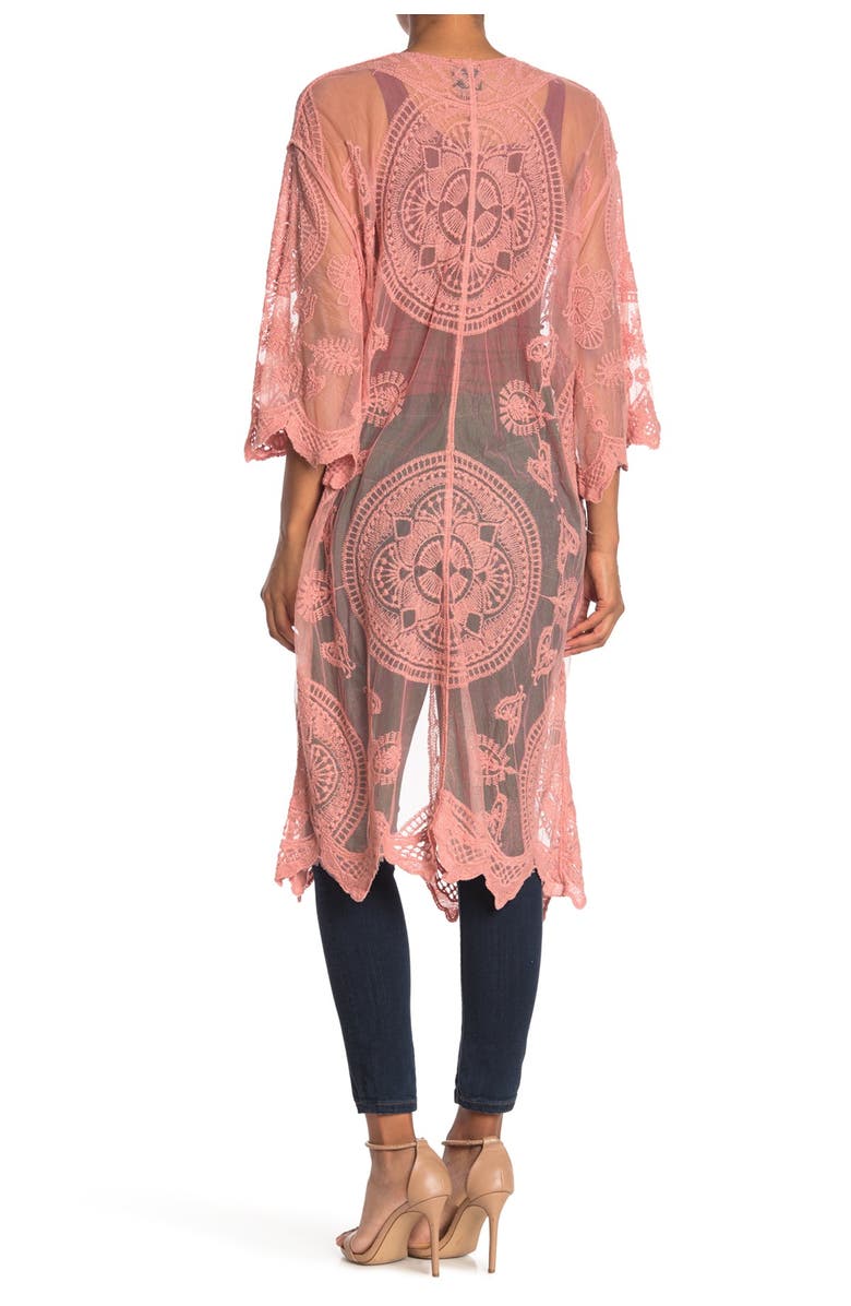 Forgotten Grace Crochet Trim Tie Front Duster, Alternate, color, Blush