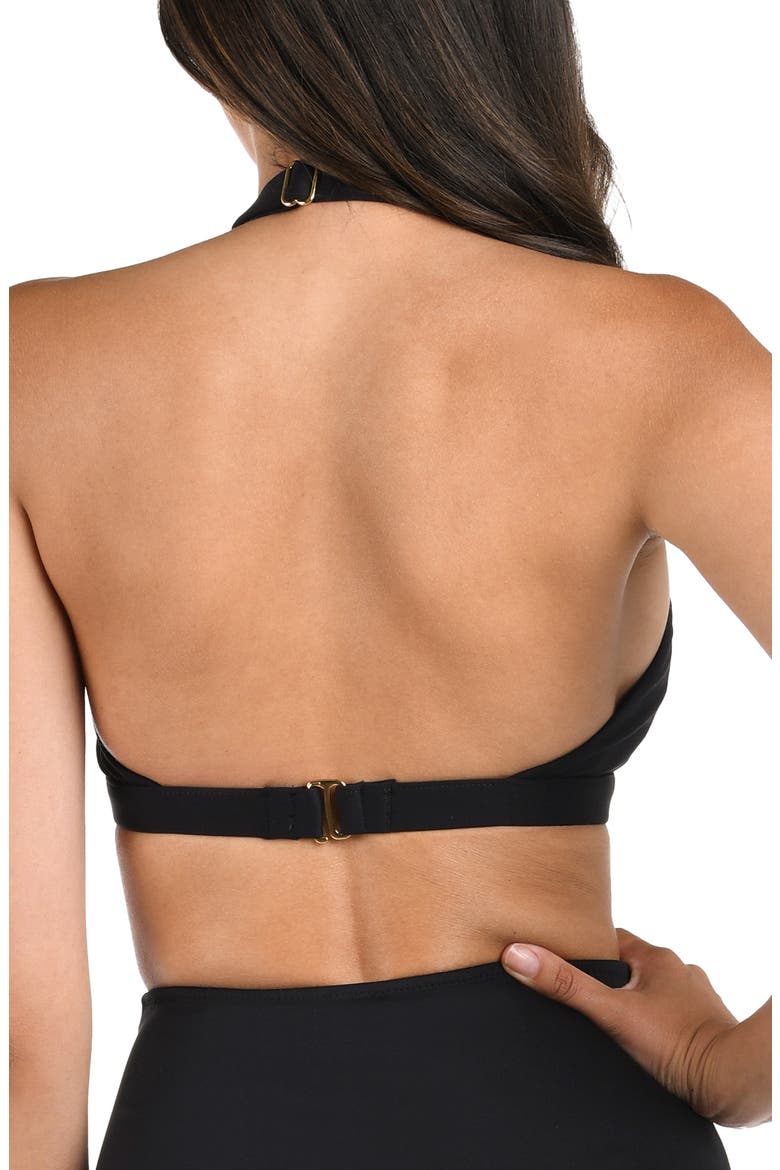 Luxe V-Neck Halter Bikini Top, Alternate, color, BLACK